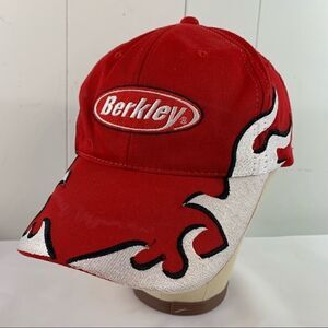 Berkley Fishing Adjustable Snapback Baseball Hat Cap Red White Flames